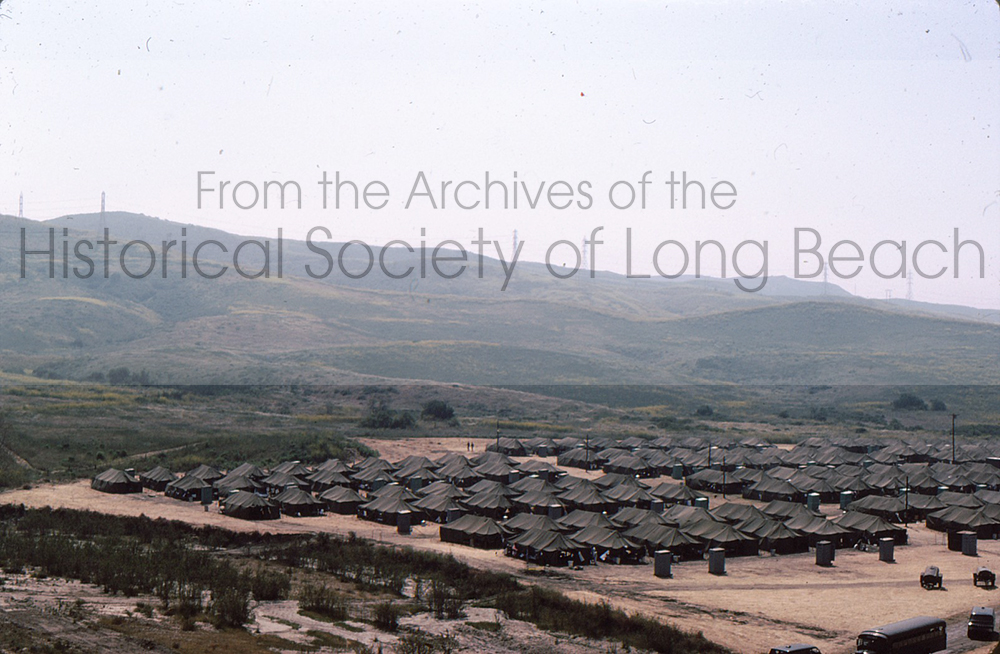 Aerial view of the tents and latrines set up for the Cambodian evacuees at Camp Pendleton in 1975. (David Kreng Collection)