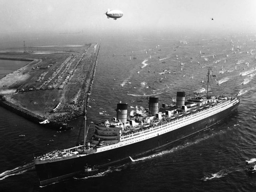 The queen mary sailing off the coast historical vintage photograph