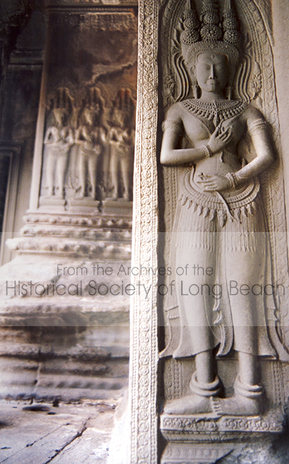 Temples built during the Khmer Empire were faced with sandstone upon which were carved thousands of images of Devata, goddesses who protected the temple.