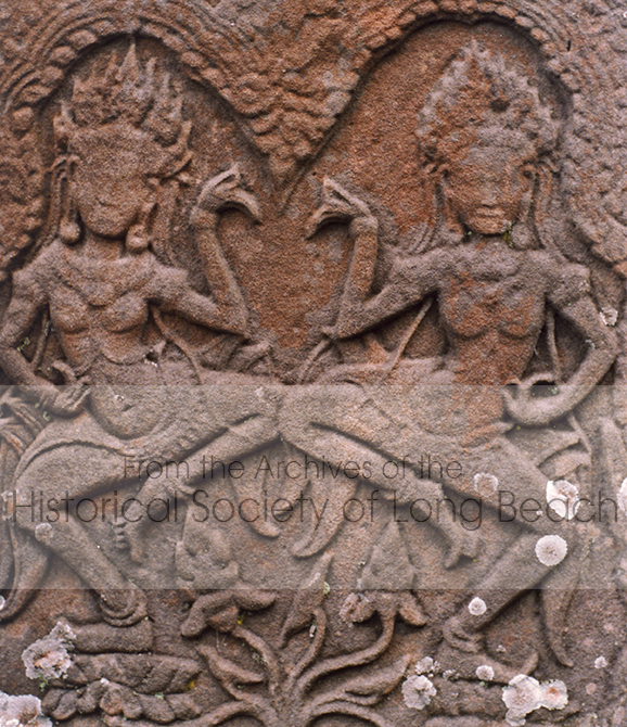 Images of dancing Apsara were engraved in the limestone facing of the temples. A Khmer origin myth says that the solar line of Khmer are descendants of the marriage between the wise Kambu and an a heavenly Apsara, given to him as a gift from Shiva.