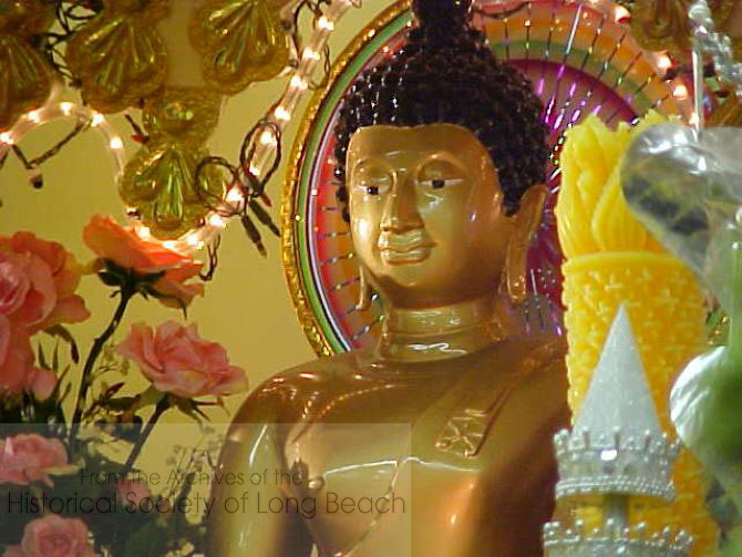 Buddha statue on the main altar at Wat L.A. in Los Angeles, CA.
