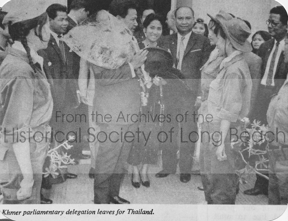 Bokanika Kan’s grandfather, Chhung Pen (far right in glasses). He was a congressman in his province. This newspaper clipping shows him as part of a delegation to Thailand. Location o photo is unknown. c. 1950.