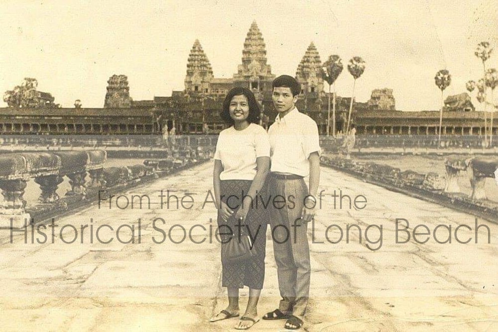 Bokanika Kan’s mother, Borin Kan, and father, Bo Kan, visiting Angkor Wat. c. 1960.