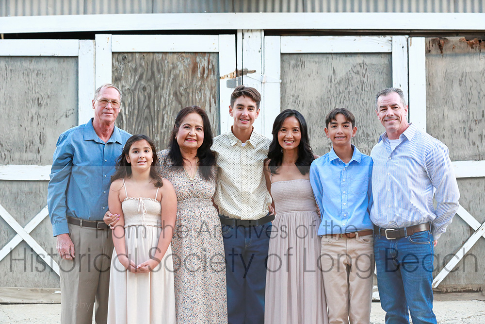 Bokanika Kan family photo. Left to right: Craig Blackman (Bokanika’s stepfather), Evangelia Moyle (daughter); Borin (mother); Eravan Moryle (oldest son); Bokanika Kan; Evan Moyle (middle son); Matt Moyle (husband). Location: Stevenson Ranch, CA 2022.