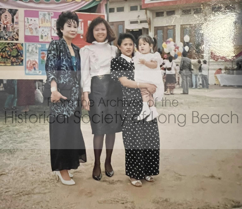 Left to right: Bonavy Som’s mother, Naly Men, Bonavy, Bonavy’s sister, Bony, and Bony’s daughter, Lisa. They are celebrating Cambodian New Year in North Hollywood, CA 1990. 