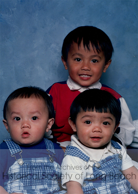 Bonavy Som’s three sons in Long Beach, CA 1988. In back is Douglas Chan Keo (3 yrs old). In front are the twins: Beauregard Vibol Keo and Nickolas Vibott Keo (6 months old). 