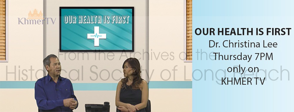 Dr. Christina Lee (R) with Tony Taing (L), hosting “Our Health is First,” April 2017. This was a weekly show on Khmer TV from 2017-2019. They had special guests and covered such topics as preventative and personal healthcare.