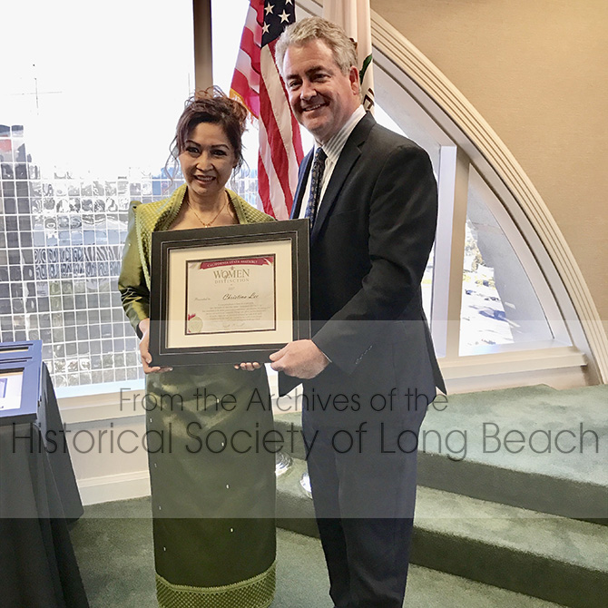 Dr. Christina Lee receiving a “Woman of Distinction” award from California State Assemblyman Patrick O’ Donnell for her work within the community of Long Beach, CA. 2017.