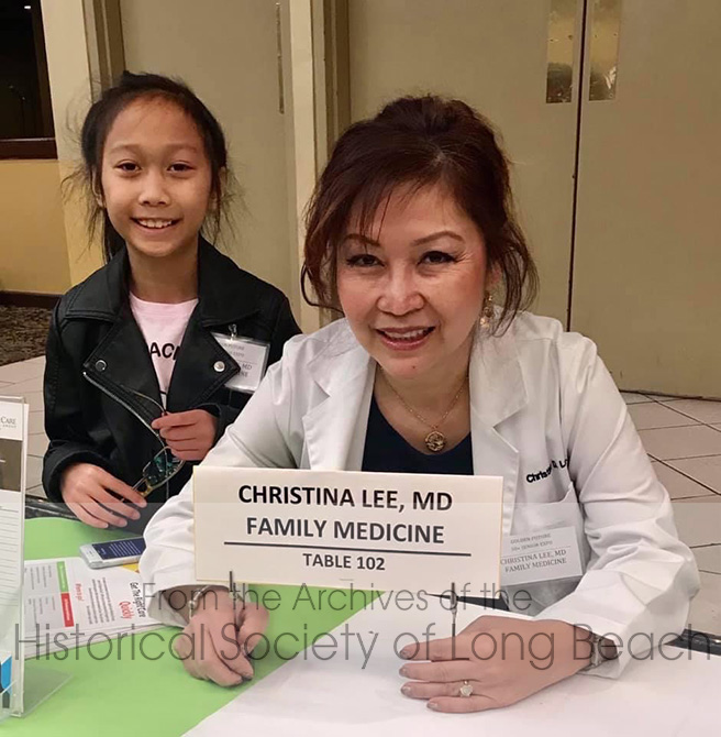 Dr. Christina Lee with her daughter, Mariella Nget (10 yrs old), at a senior wellness event in Long Beach, CA 2019. Dr. Lee involves her children in volunteer events where they can learn about their culture and community needs.