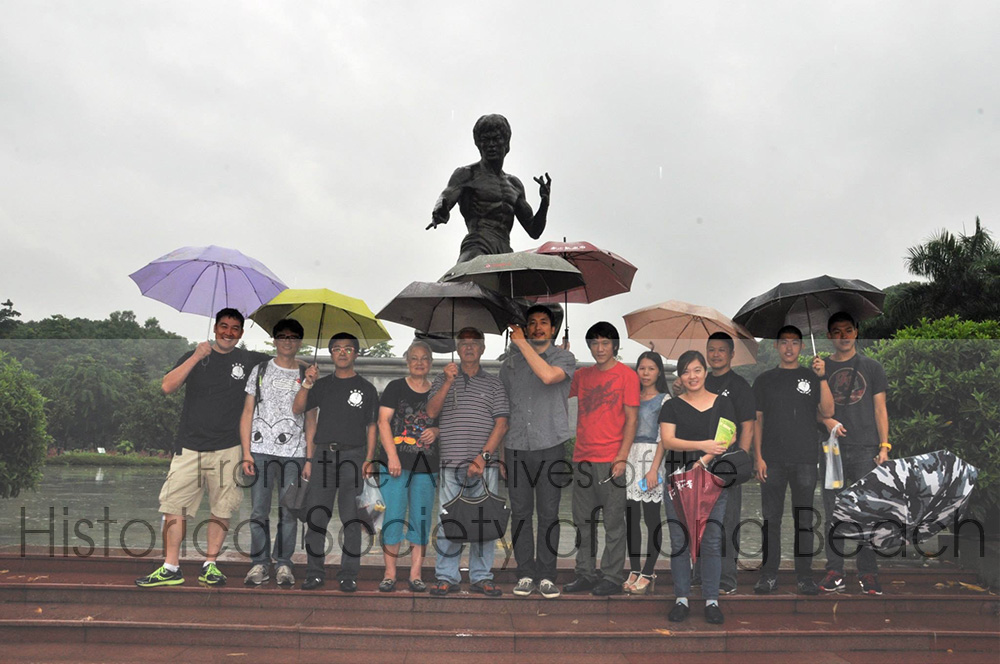 Clark Tang (far left) is part of a group who meet annually at the Bruce Lee memorial in Seattle, Washington to celebrate Lee’s birthday. Lee lived in Seattle for many years and had a martial arts school. Photo was taken in 2014.