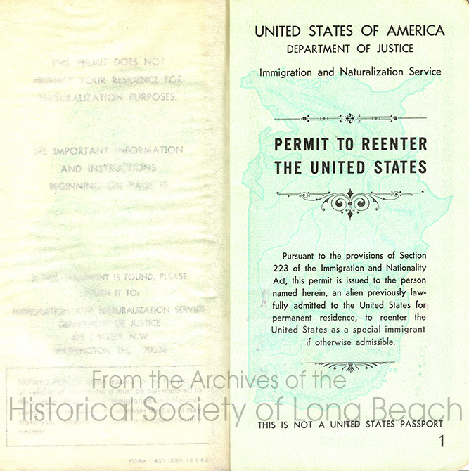 Dan Durke’s permit to reenter the United States issued by the Department of Justice in 1986.