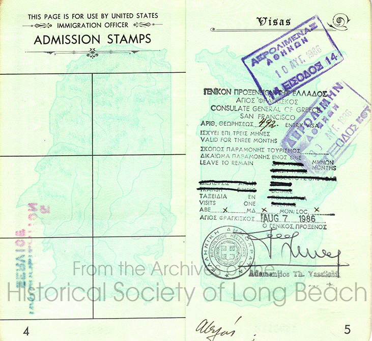 Dan Durke’s visa to visit Greece in 1986.