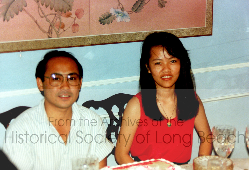 Dan Durke and fiancée, Katherine Chao, at the home of Dan’s foster parents, Robert and Edith McHugh in Manhattan Beach 1989. McHugh was Dan’s Gardena High School math teacher. He knew that Dan needed a home and took him in from 1984 to 1990. The McHughs also had a son and daughter. Dan has stayed in touch with them.