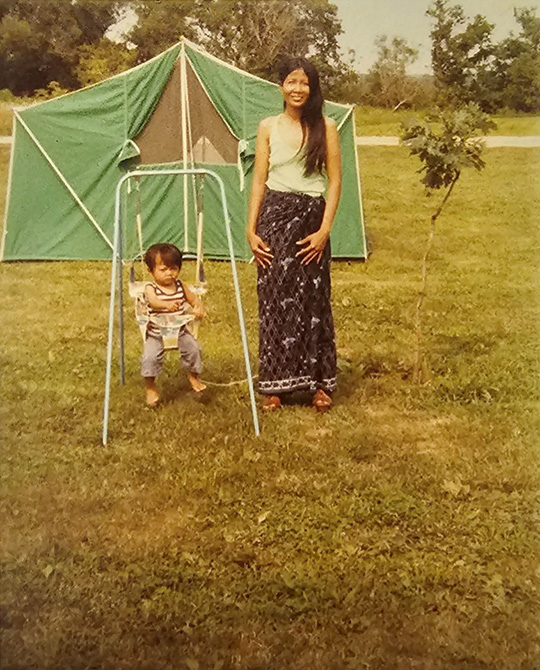 Julie Daniel’s mother, Samoth Ros, and brother, Todd on their first camping trip in Illinois 1982.