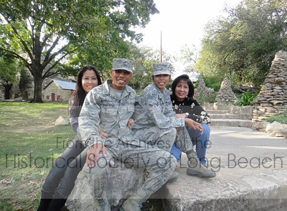 Julie Daniels with her son, after his graduation from basic training in the Air Force at Lackland, TX 2012. Left to right: Julie; her son, Herbert; her daughter, Joleena; and Julie's mother Samoth Ros. Both of Julie’s children joined the Air Force after graduating high school. Julie’s daughter, Joleena, graduated from basic training in 2011.