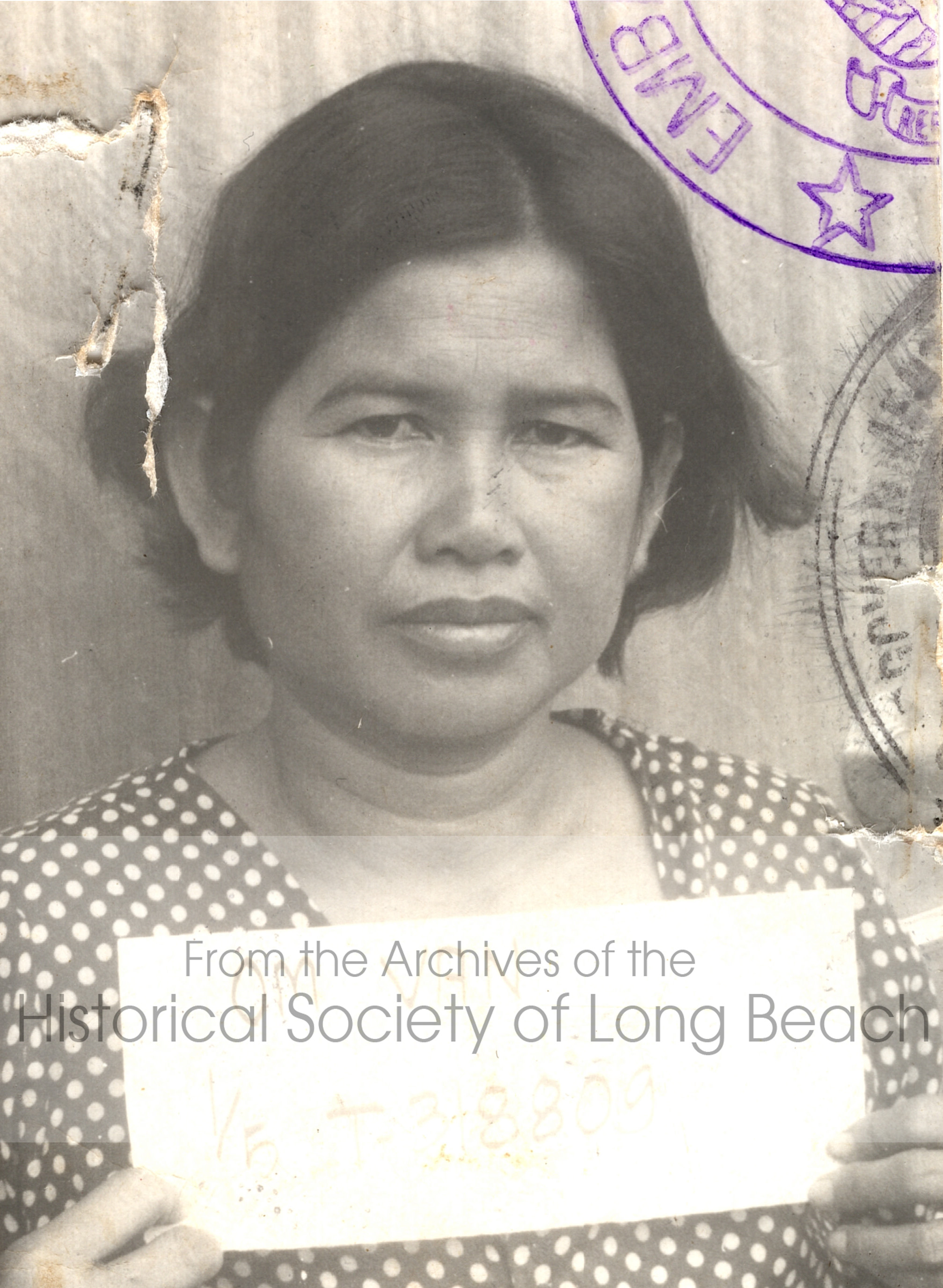Monorom Neth’s mother, Om Van, with her ID number documenting she has been accepted to go to the U.S, Chonburi, Refugee Processing Center, Thailand, 1980.