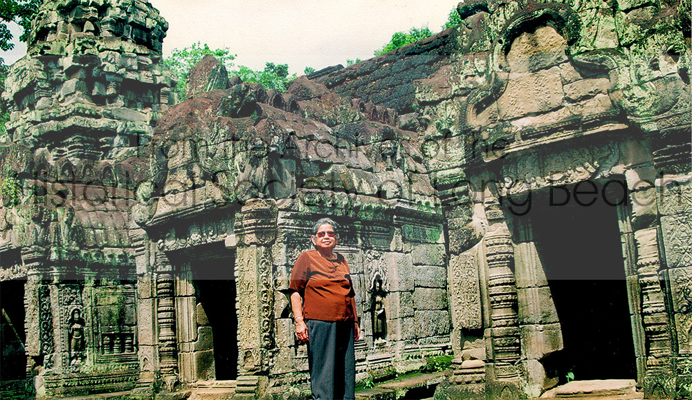 Monorom Neth’s mother, Om Van, at the Angkor area in Siem Reap, Cambodia 2001. This was her first visit back to Cambodia.