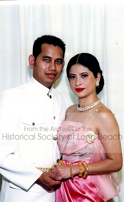 Wedding photo of Monorom Neth and his wife, Kessar Norodom in Bellflower, CA 2003. The ceremony was in her home. He was 33 years old at the time.