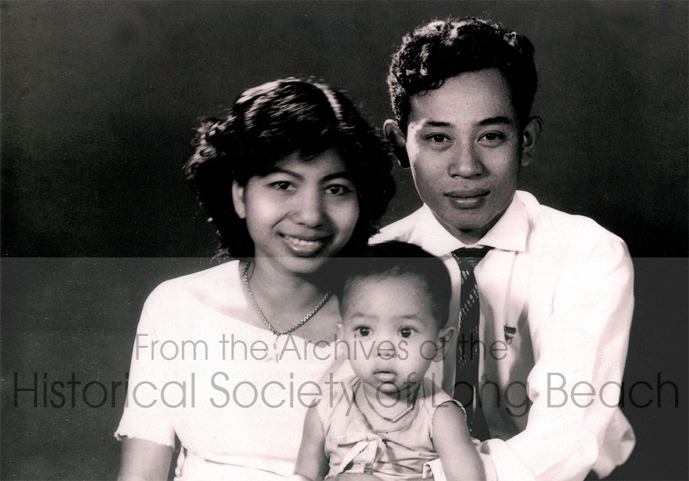 Namoch Sokhom’s mother, Thach In, and father, Luy Sokhom, with their first daughter and oldest child, Namom Sokhom, in Kampong Cham Hanchey, Cambodia 1963.