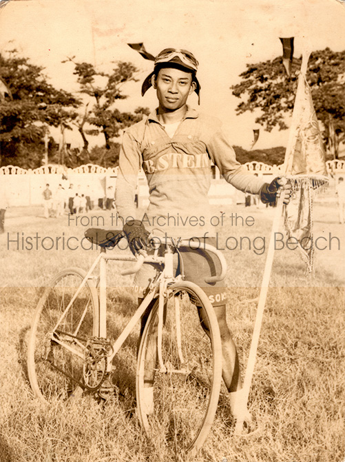 Namoch Sokhom’s father, Luy Sokhom, at Stacha, Old Olympic Stadium, Cambodia 1965 or 66. Luy Sokhom was a world-class bicyclist and national hero before the Khmer Rouge period.
