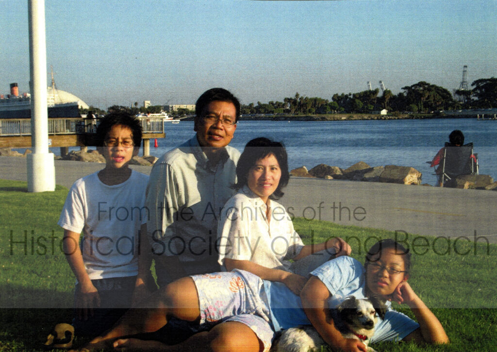 Namoch with his family at a picnic in Long Beach, CA 2008. From left are Namoch’s son, Lekhana; Namoch; his wife, Sufen; their daughter, Rattnak; and their rescue dog, Pinky.