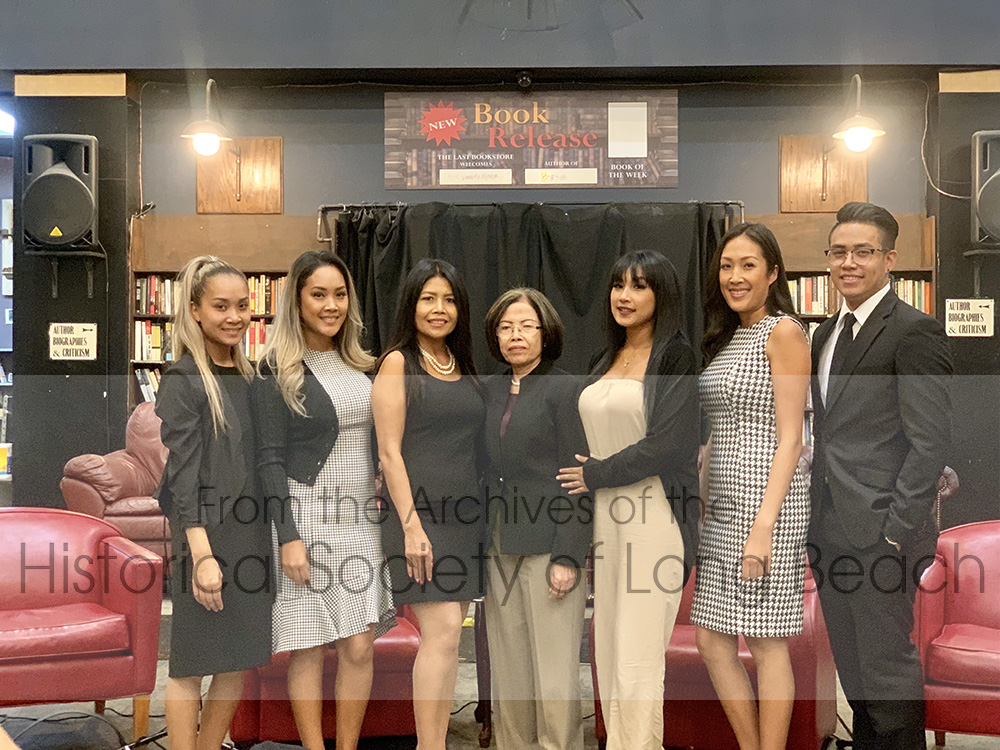 Sithy with her mother and five of her children at the book launch of Exiled – From the Killing Fields of Cambodia and Back, by Katya Cenge, Los Angeles, CA, November 1, 2018. . From left to right: Loris Thor (daughter); Lauren Thor (daughter); Sithy Yi, San Thi Tran (Sithy’s mother); Paulina Chea (daughter); Laurel Thor (daughter); and Lucas Nguyen (son).