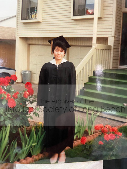 Sophy Khut in front of her home in Portland, Oregon in 1989. She graduated from Portland State University with a BA in Finance and Psychology in 1989.