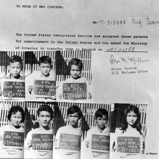 Letter requesting the pictured refugees be transferred to Bangkok for resettlement in the US (1981).